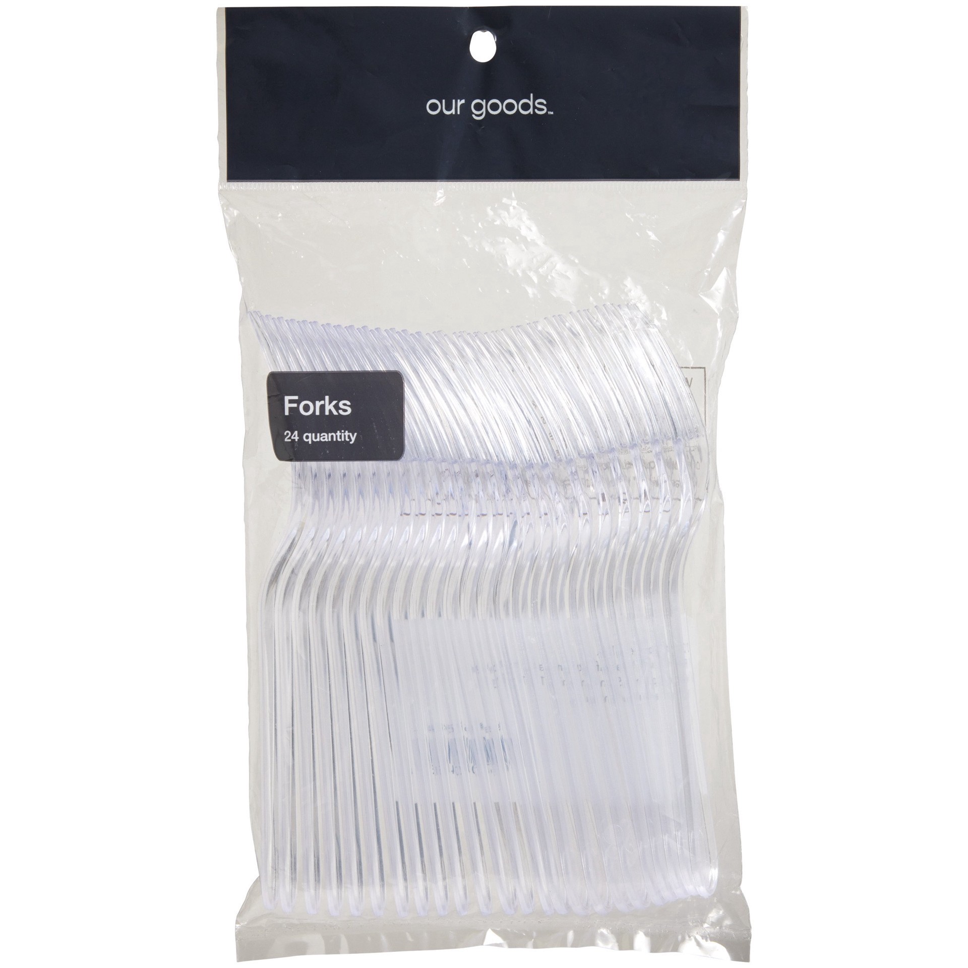slide 1 of 1, our goods Clear Plastic Forks, 24 ct