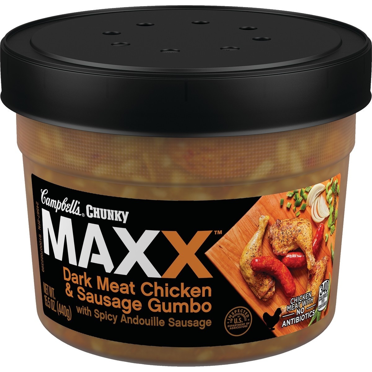 slide 1 of 6, Campbell's Chunky Maxx Dark Meat Chicken and Sausage Gumbo with Spicy Andouille Sausage Soup, 15.5 oz