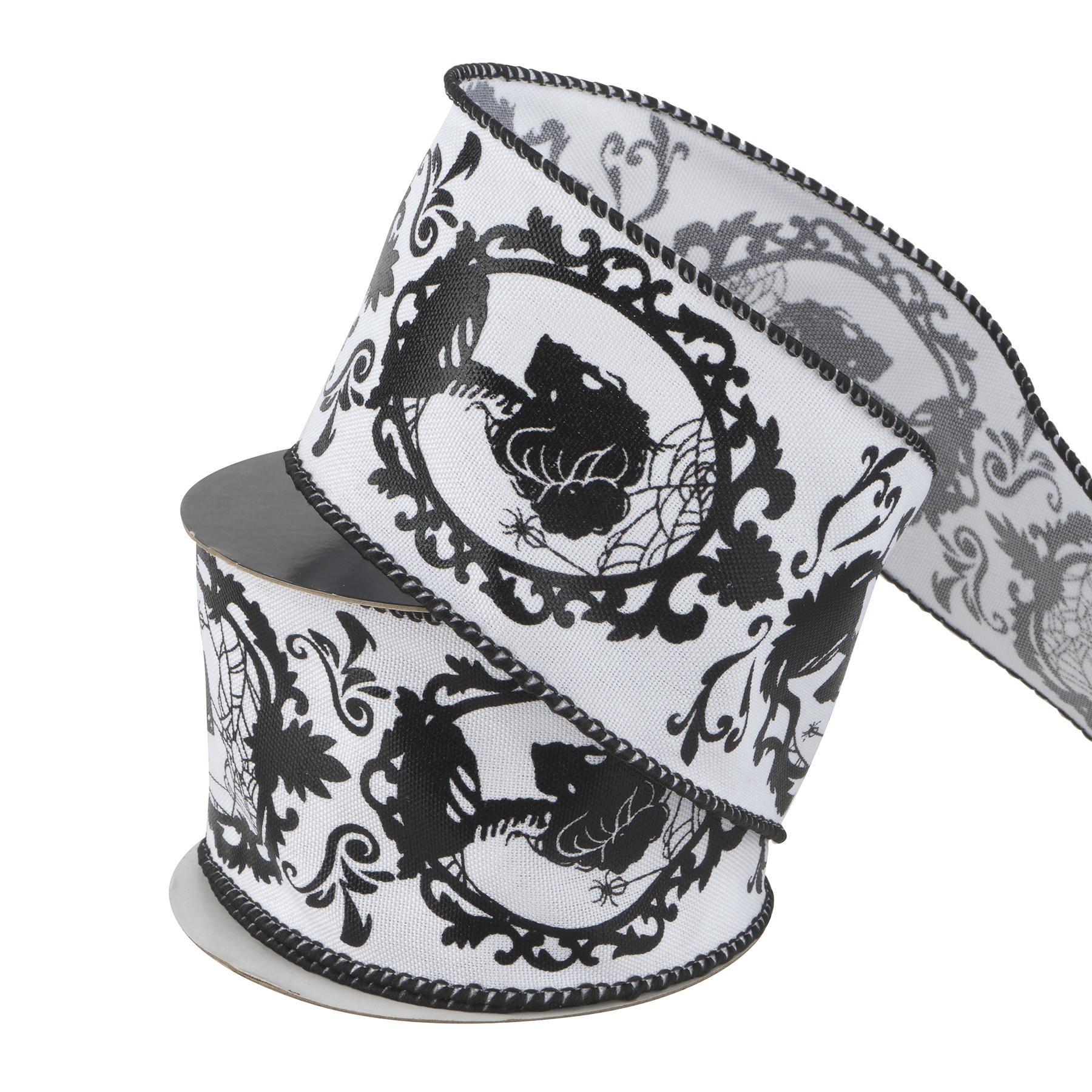 slide 3 of 3, 2.5" X 20ft. Black & White Wired Skeleton Portrait Ribbon By Celebrate It Halloween, 2.5 in x 20 ft