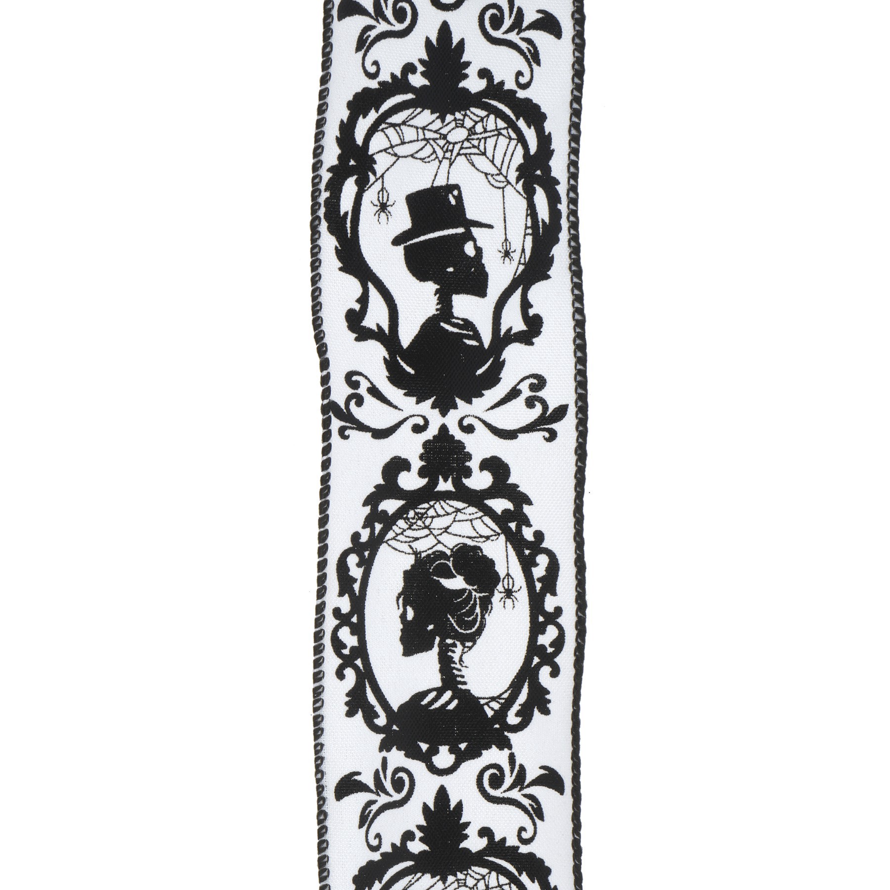 slide 2 of 3, 2.5" X 20ft. Black & White Wired Skeleton Portrait Ribbon By Celebrate It Halloween, 2.5 in x 20 ft