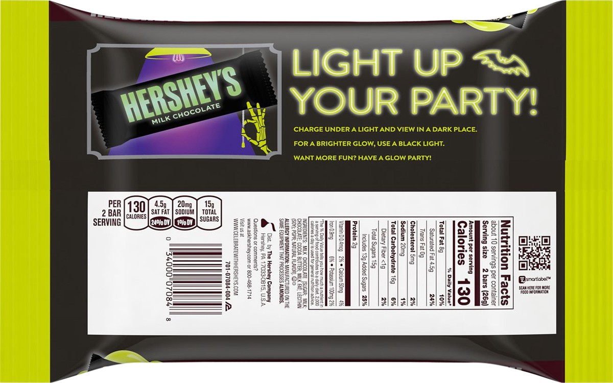 slide 3 of 3, Hershey's Glow in the Dark Wrappers Milk Chocolate Snack Size Candy Bars, 9.45 oz, Bag, 9.45 oz