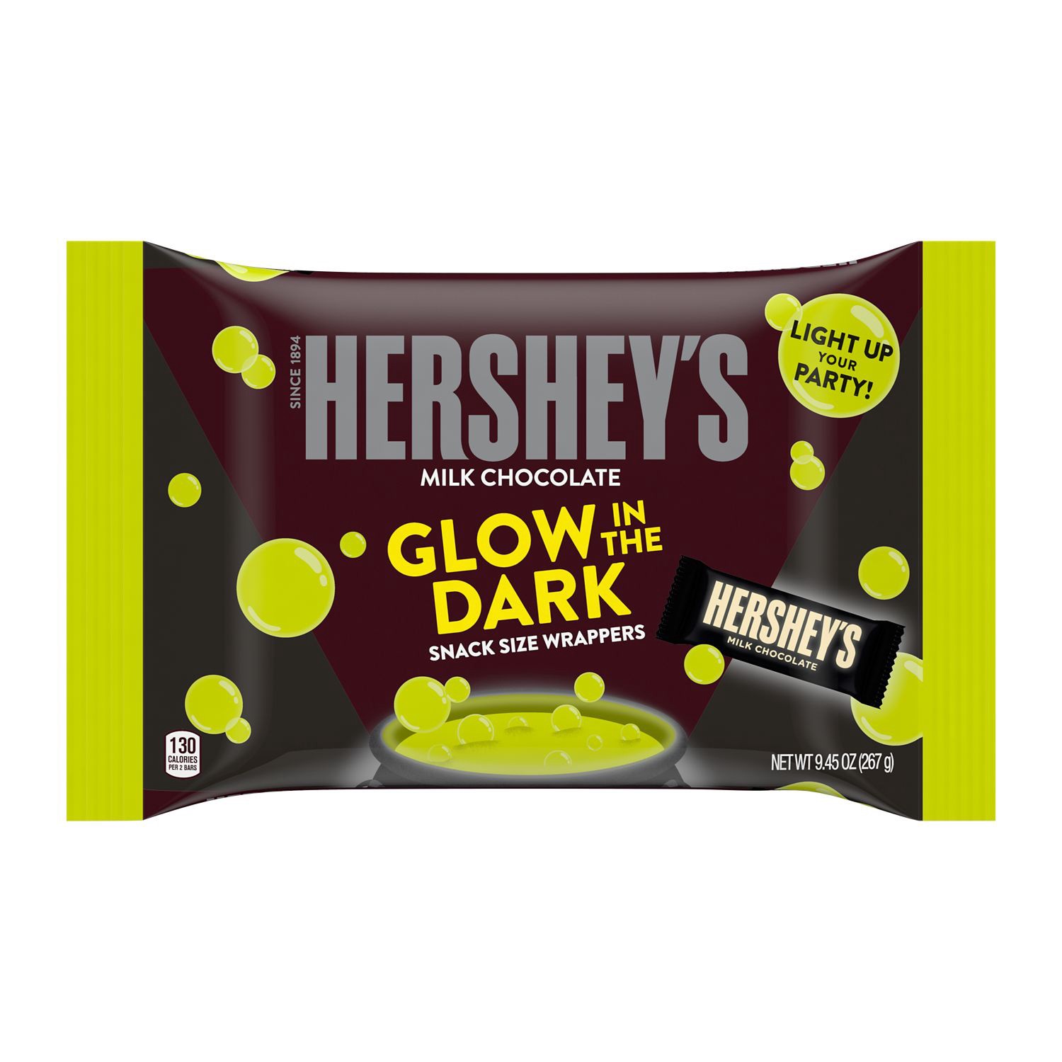 slide 1 of 3, Hershey's Glow in the Dark Wrappers Milk Chocolate Snack Size Candy Bars, 9.45 oz, Bag, 9.45 oz