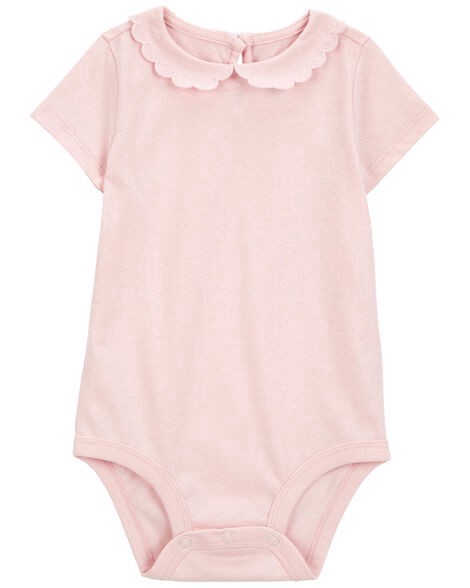 slide 1 of 2, Oshkosh Baby Scalloped Collar Short-Sleeve Bodysuit - Pink Pink 6M, 1 ct