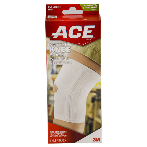 slide 1 of 5, Ace Knitted Knee Brace with Side Stabilizers Moderate Stabilizing, X-Large, XL