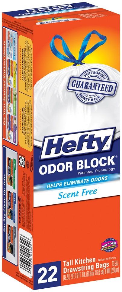 slide 1 of 1, Hefty Unscented Odor Block Cinch Sak Tall Drawstring Kitchen Bags, 22 ct; 13 gal