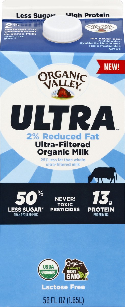 slide 4 of 6, Organic Valley Ultra 2% Reduced Fat Ultra-Filtered Organic Milk, 56 fl oz