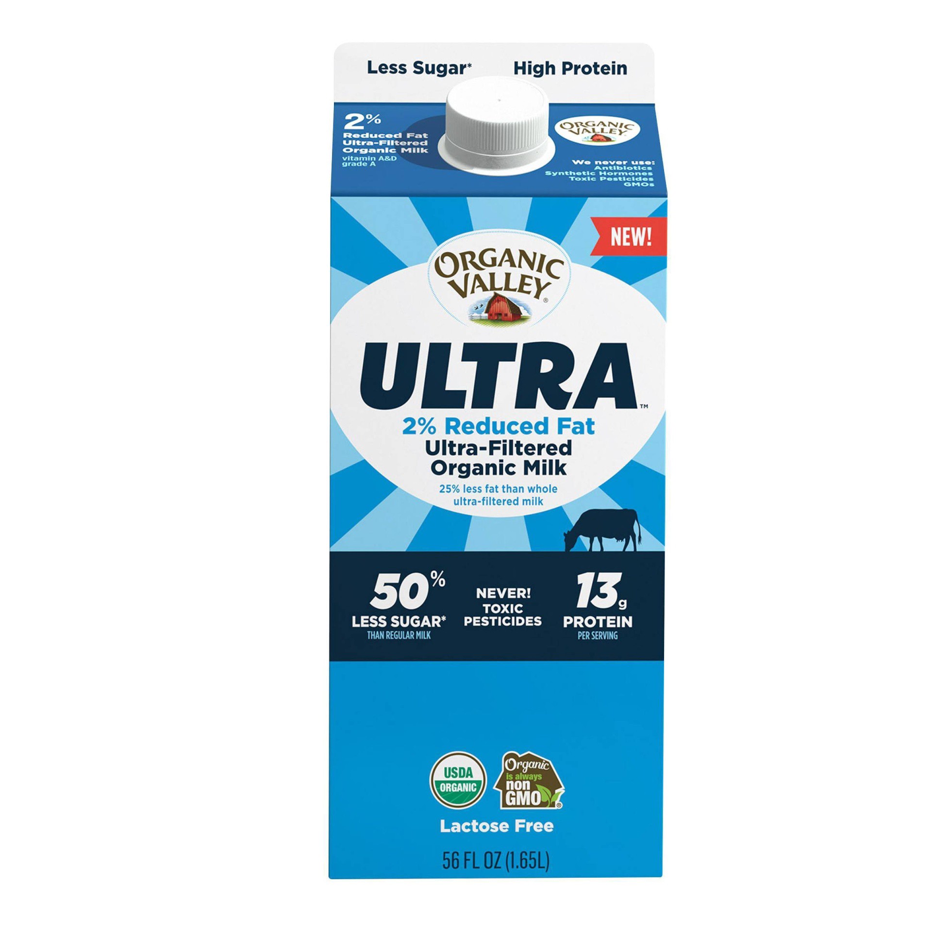 slide 1 of 6, Organic Valley Ultra 2% Reduced Fat Ultra-Filtered Organic Milk, 56 fl oz