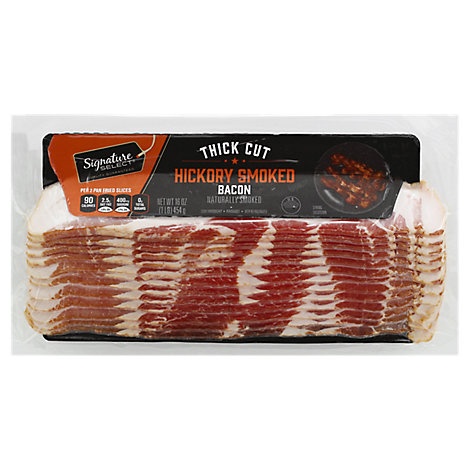 slide 1 of 1, Signature Farms Thick Cut Hickory Smoked Sliced Bacon, 16 oz