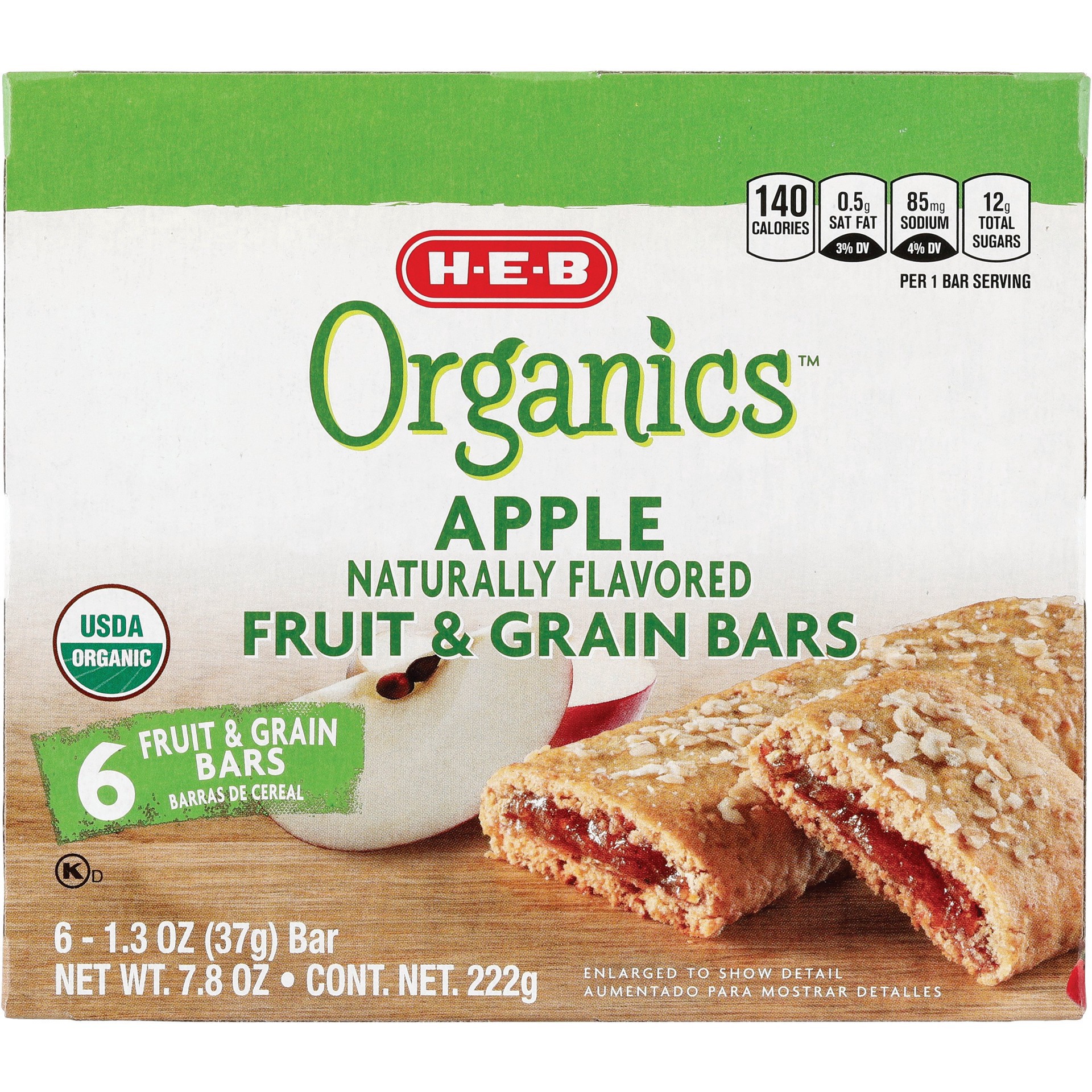 slide 1 of 1, H-E-B Organics Apple Fruit & Grain Bars, 6 ct