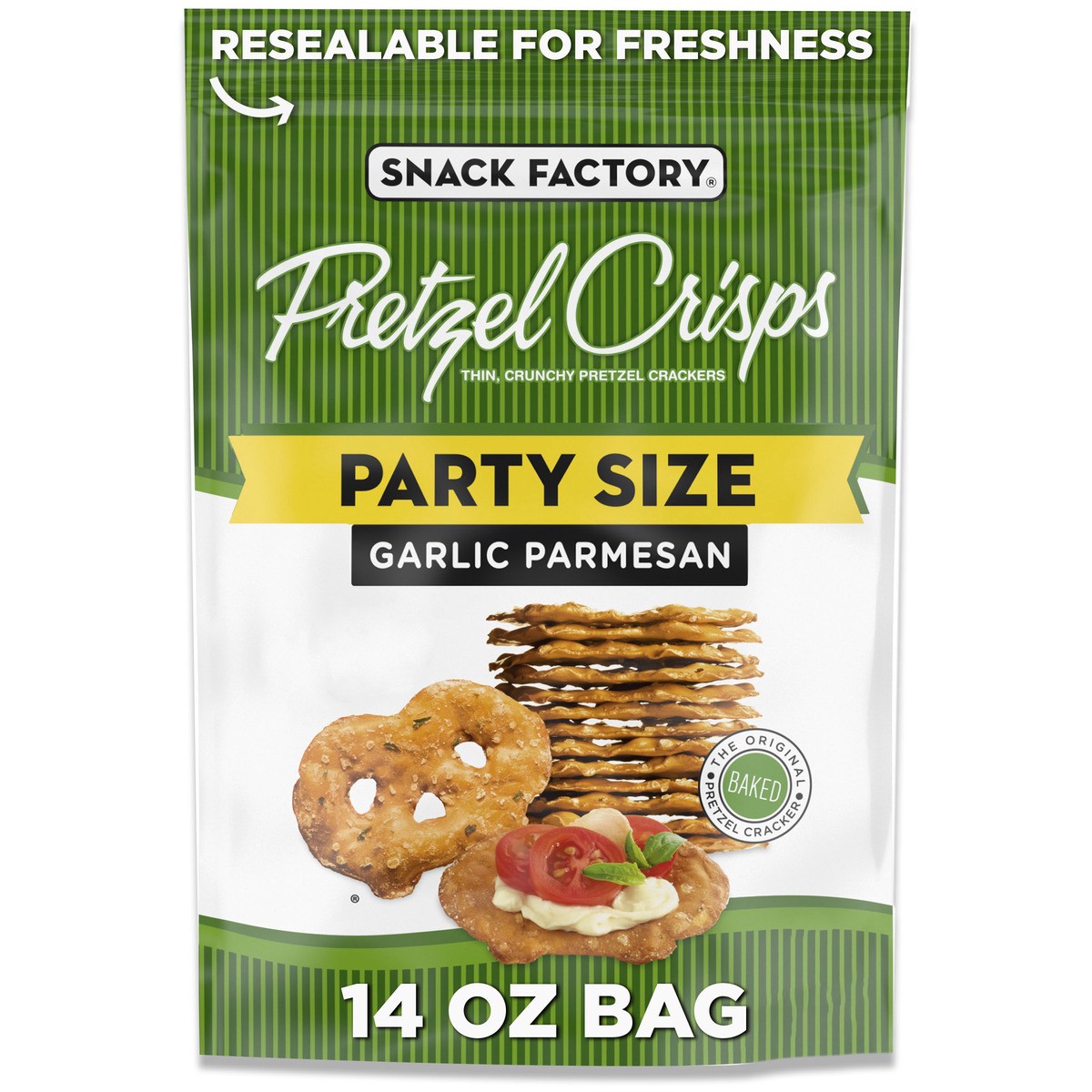 slide 1 of 5, Snack Factory Garlic Parmesan Pretzel Crisps, 14 oz Party Size Bag, 14 oz