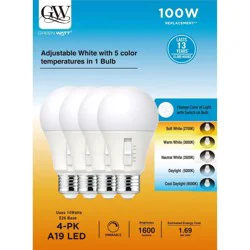 Green Watt A19 100-Watt A19LED Dimmable Light Bulb