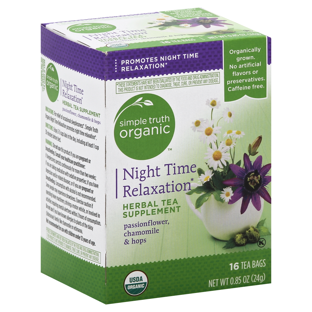 slide 1 of 1, Simple Truth Organic Night Time Relaxation Herbal Tea, 16 ct