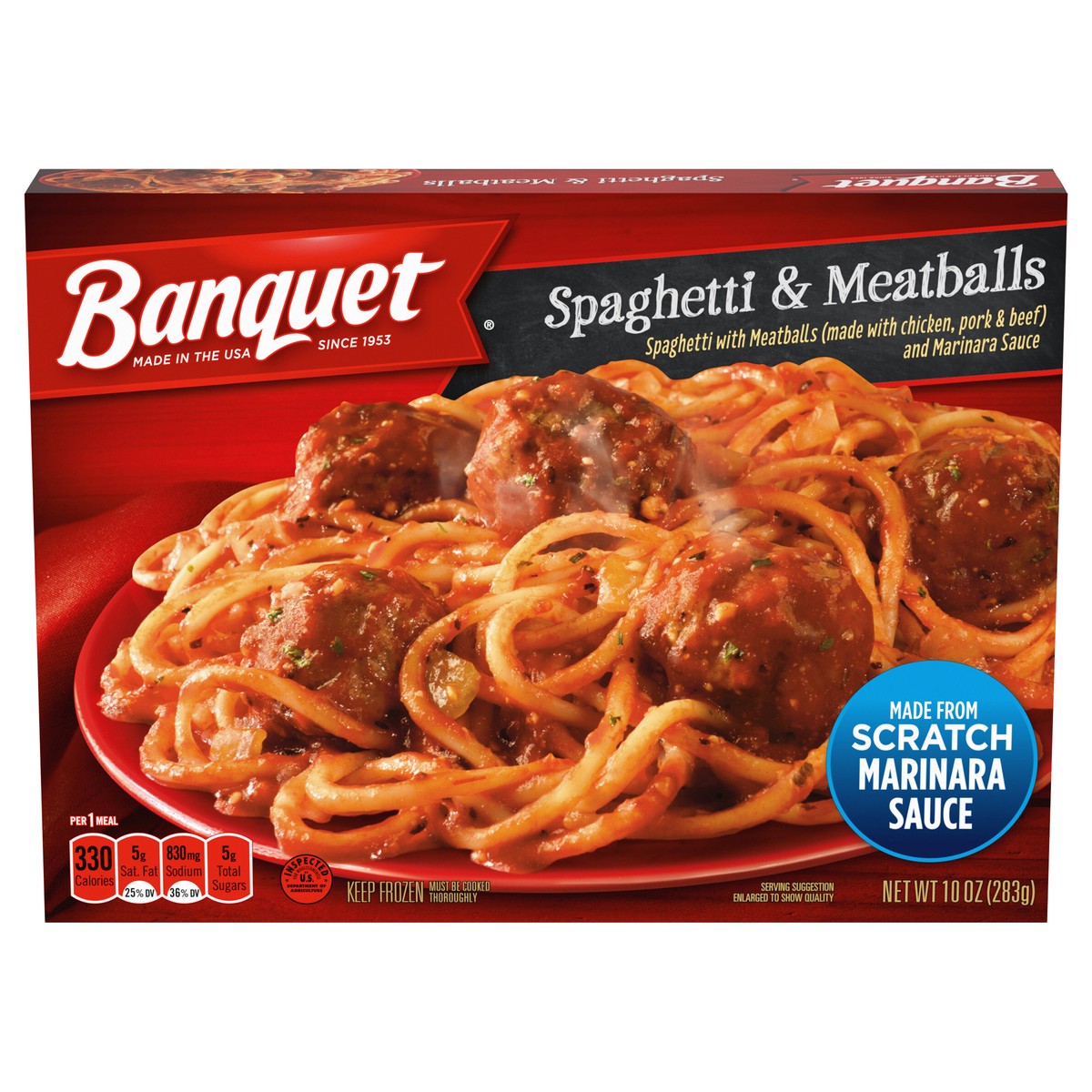 slide 4 of 14, Banquet Classic Spaghetti and Meatballs Frozen Single Serve Meal, 10 Ounce, 10 oz