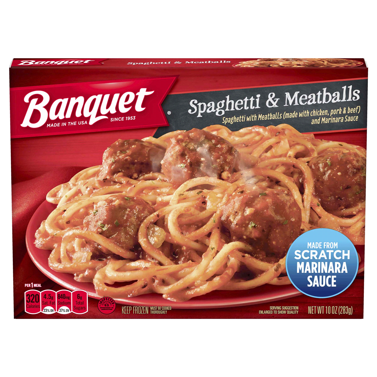 slide 1 of 7, Banquet Spaghetti & Meatballs, 10 oz
