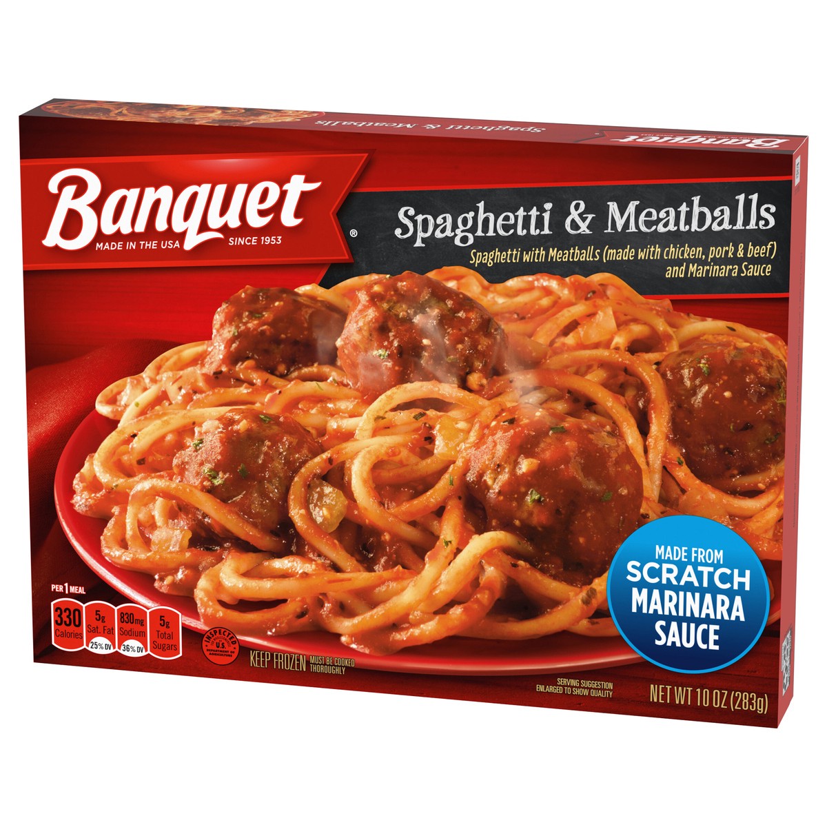 slide 14 of 14, Banquet Classic Spaghetti and Meatballs Frozen Single Serve Meal, 10 Ounce, 10 oz