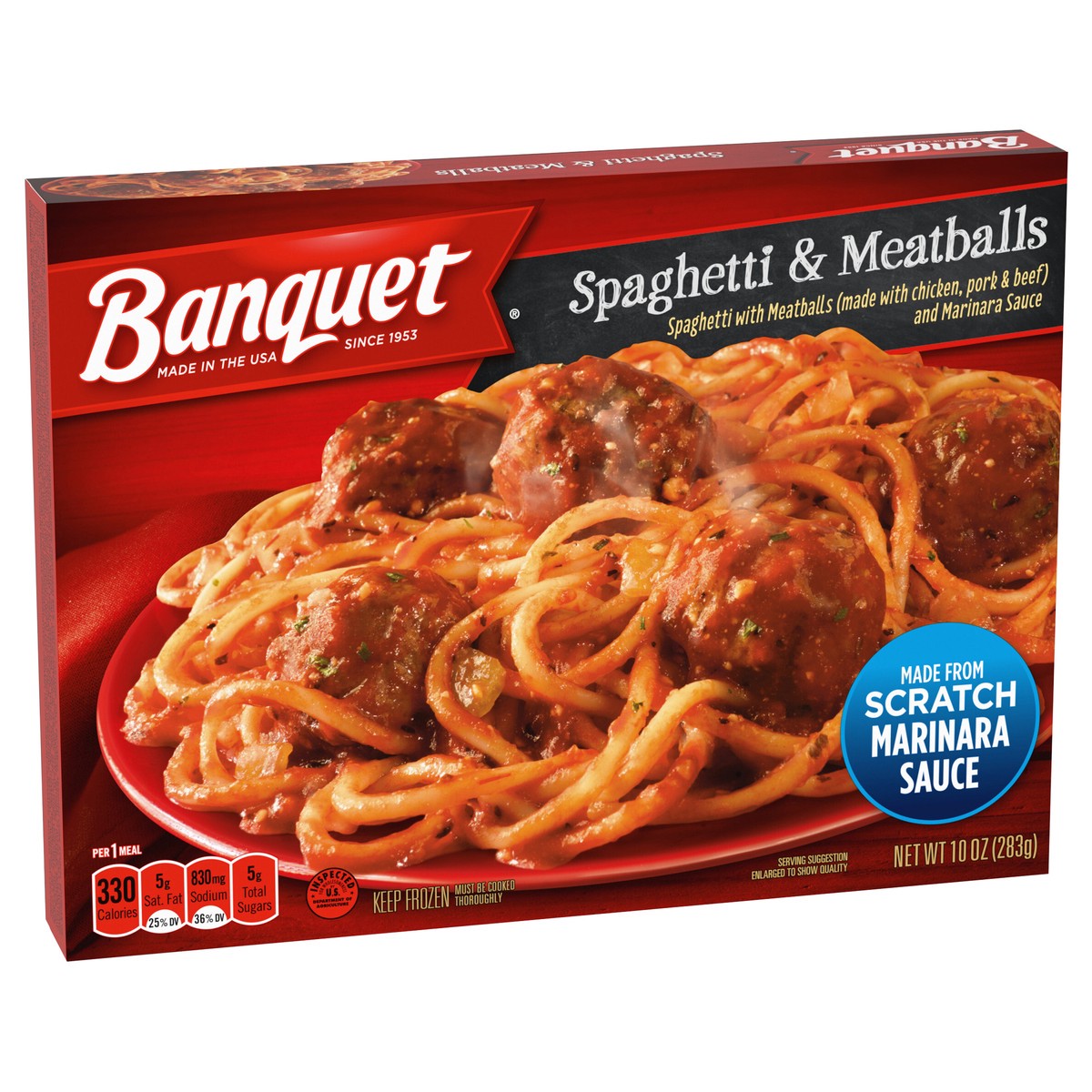 slide 8 of 14, Banquet Classic Spaghetti and Meatballs Frozen Single Serve Meal, 10 Ounce, 10 oz