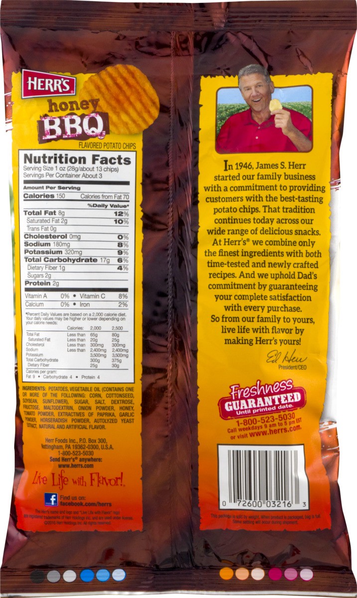 slide 9 of 9, Herr's Potato Chips, Honey Barbecue, 2.625 oz