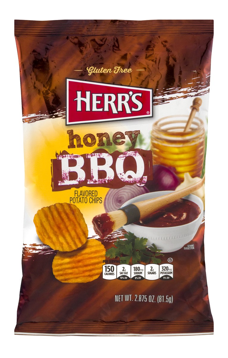 slide 1 of 9, Herr's Potato Chips, Honey Barbecue, 2.625 oz