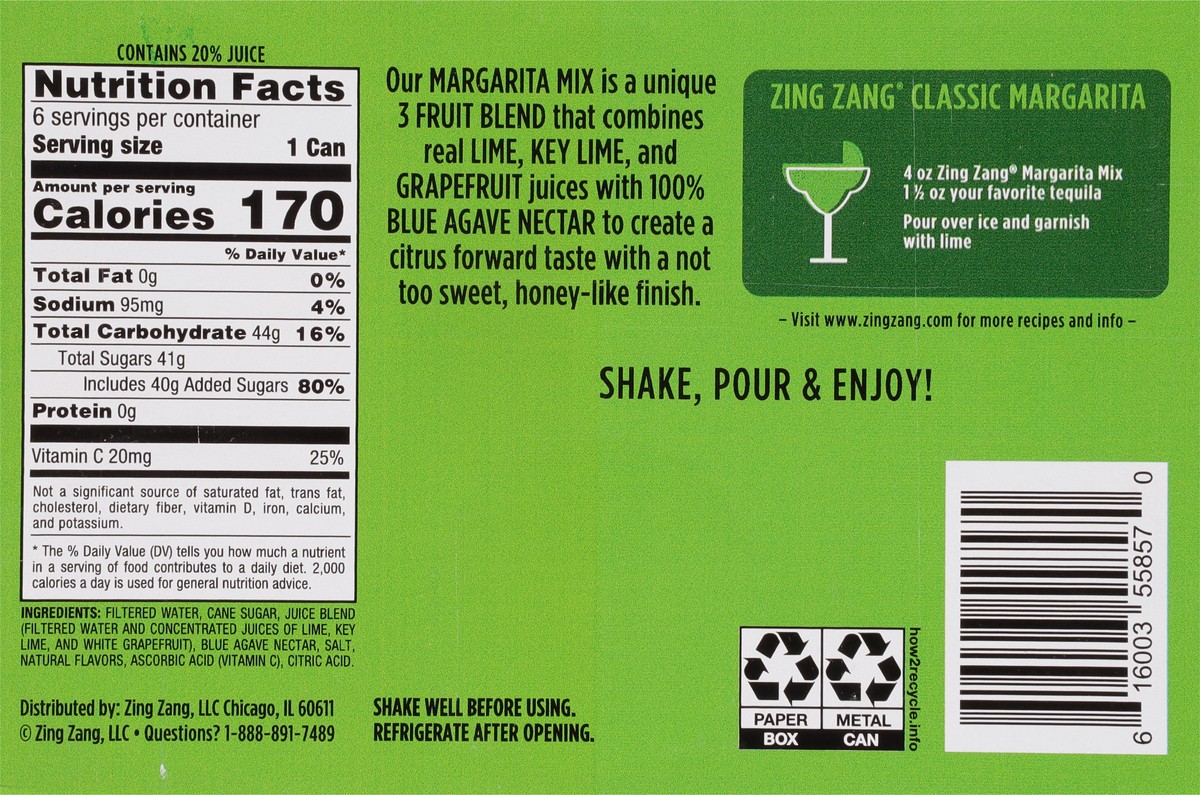slide 5 of 9, Zing Zang Amazing Classic Mix, Non-Alcoholic Cocktail Mixer, 6 Count, 7.5 Fl Oz Cans, 6 ct; 7.5 oz