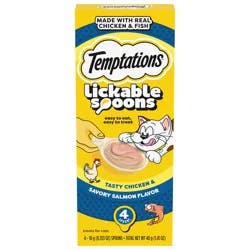 Temptations Lickable Spoons Tasty Chicken & Savory Salmon Flavor Treats for Cats 4 - 10 g Spoons