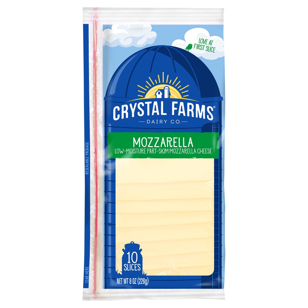 slide 1 of 1, Crystal Farms Mozzarella Cheese Slices, 8 oz