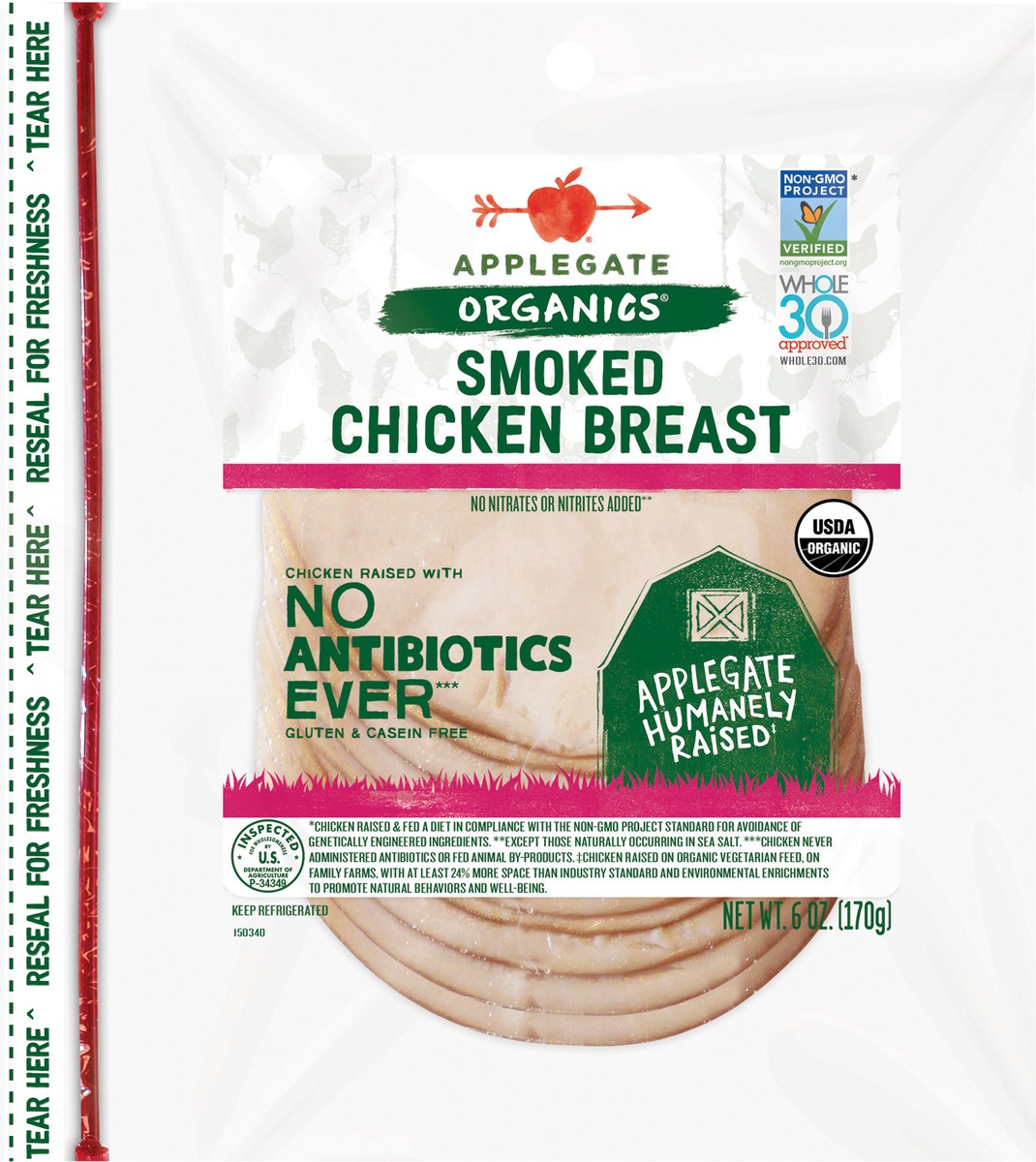 slide 3 of 11, Applegate Smoked Chicken Breast Org, 6 oz