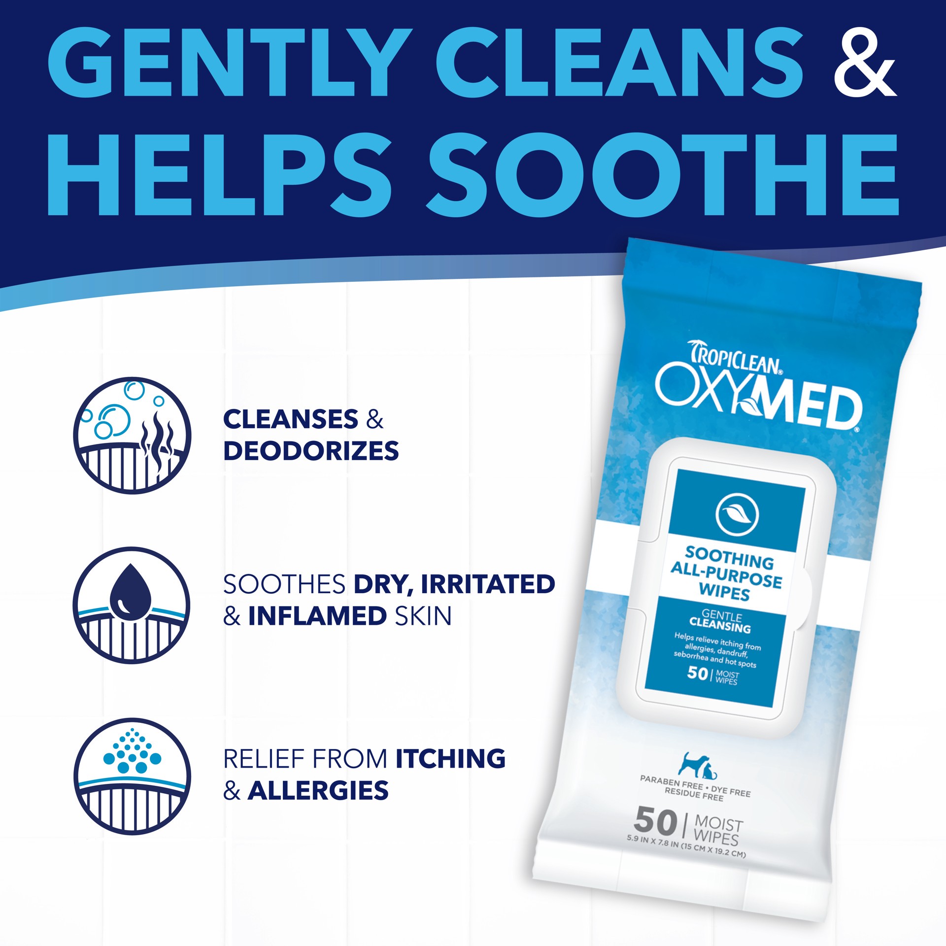 slide 5 of 10, TropiClean OxyMed Soothing Relief All Purpose Pet Wipes, Count of 50, 50 ct