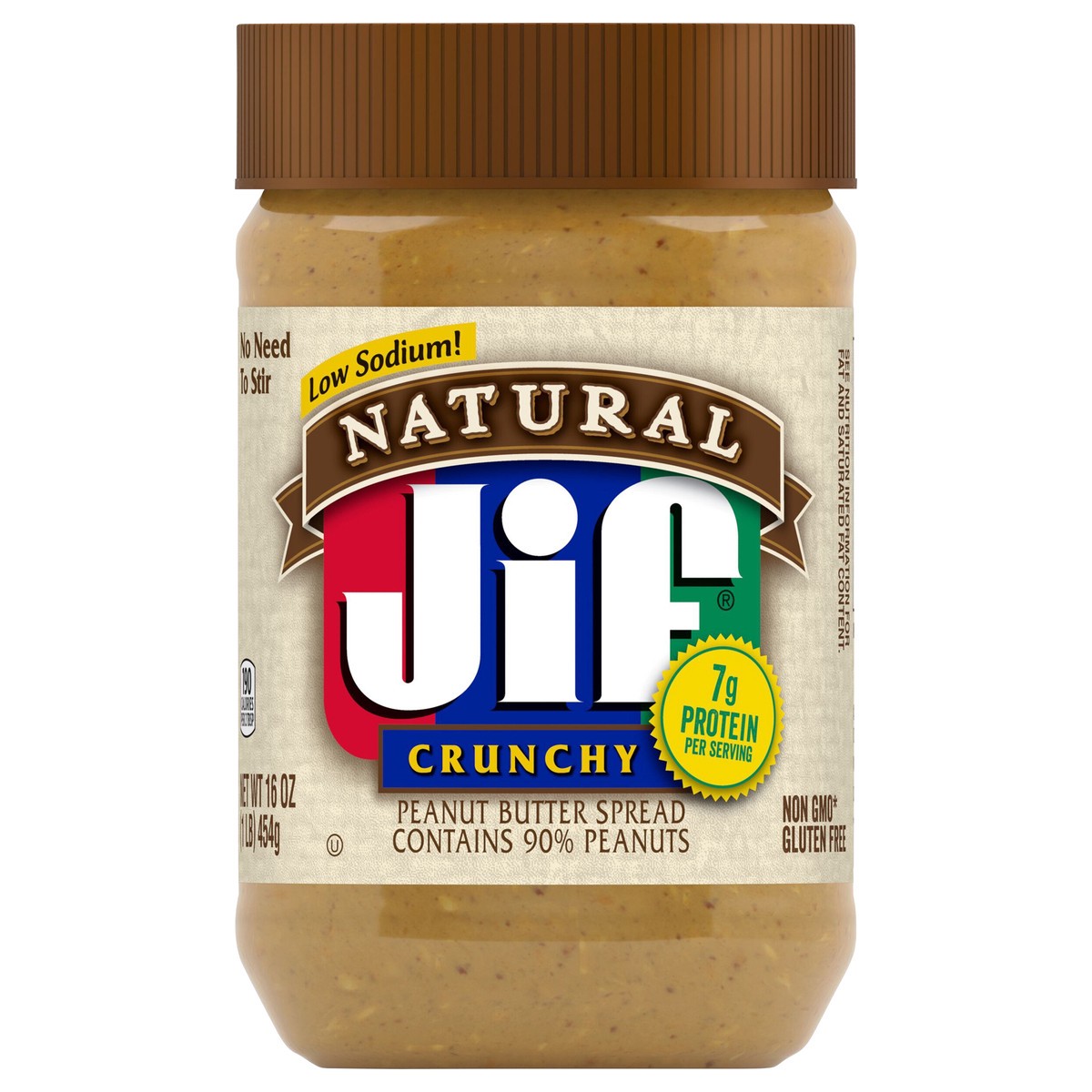 slide 1 of 41, Jif Natural Crunchy Peanut Butter Spread – Contains 90% Peanuts, 16 Ounces, 16 oz