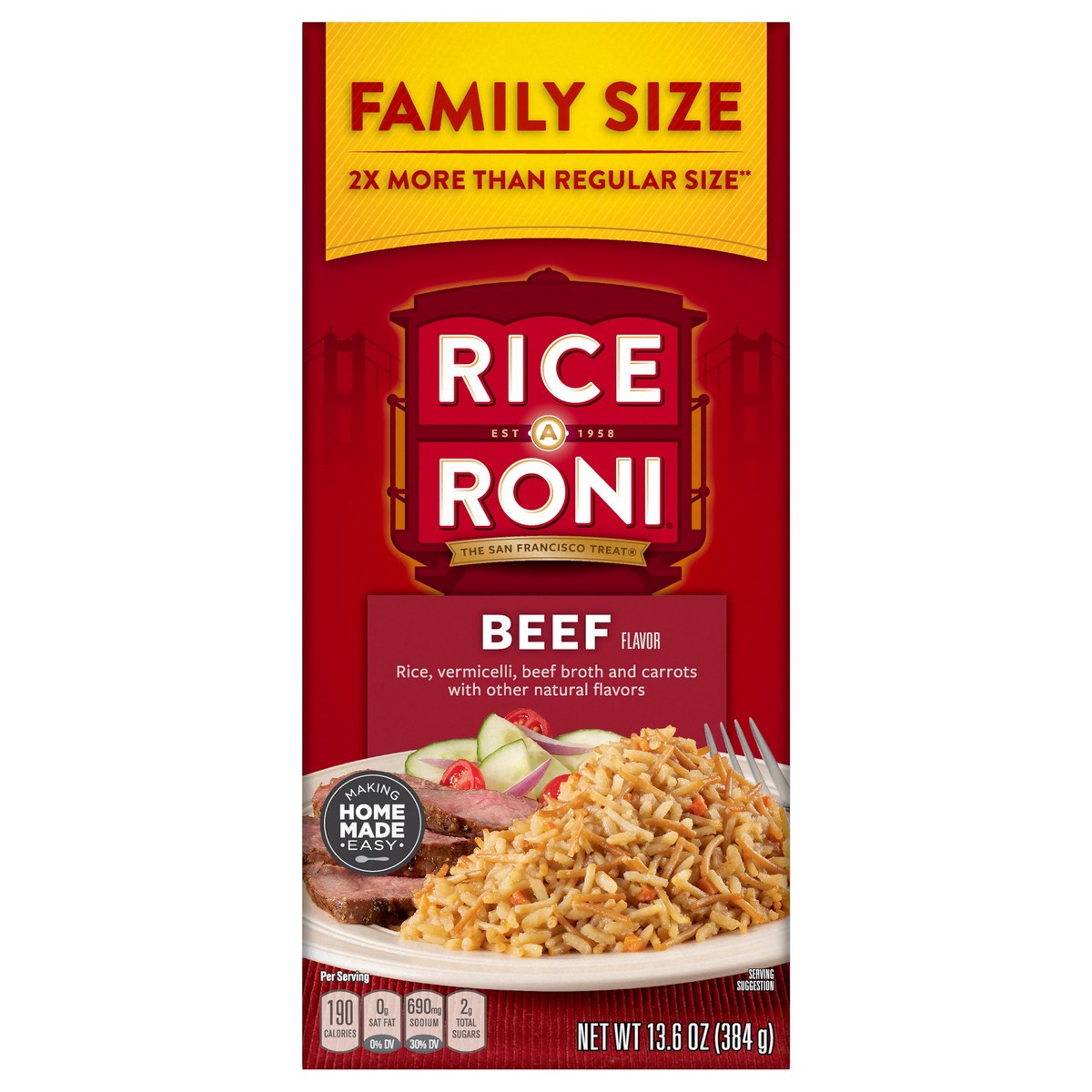 slide 1 of 9, Rice-A-Roni Family Size Beef Flavor Rice 13.6 oz, 13.6 oz