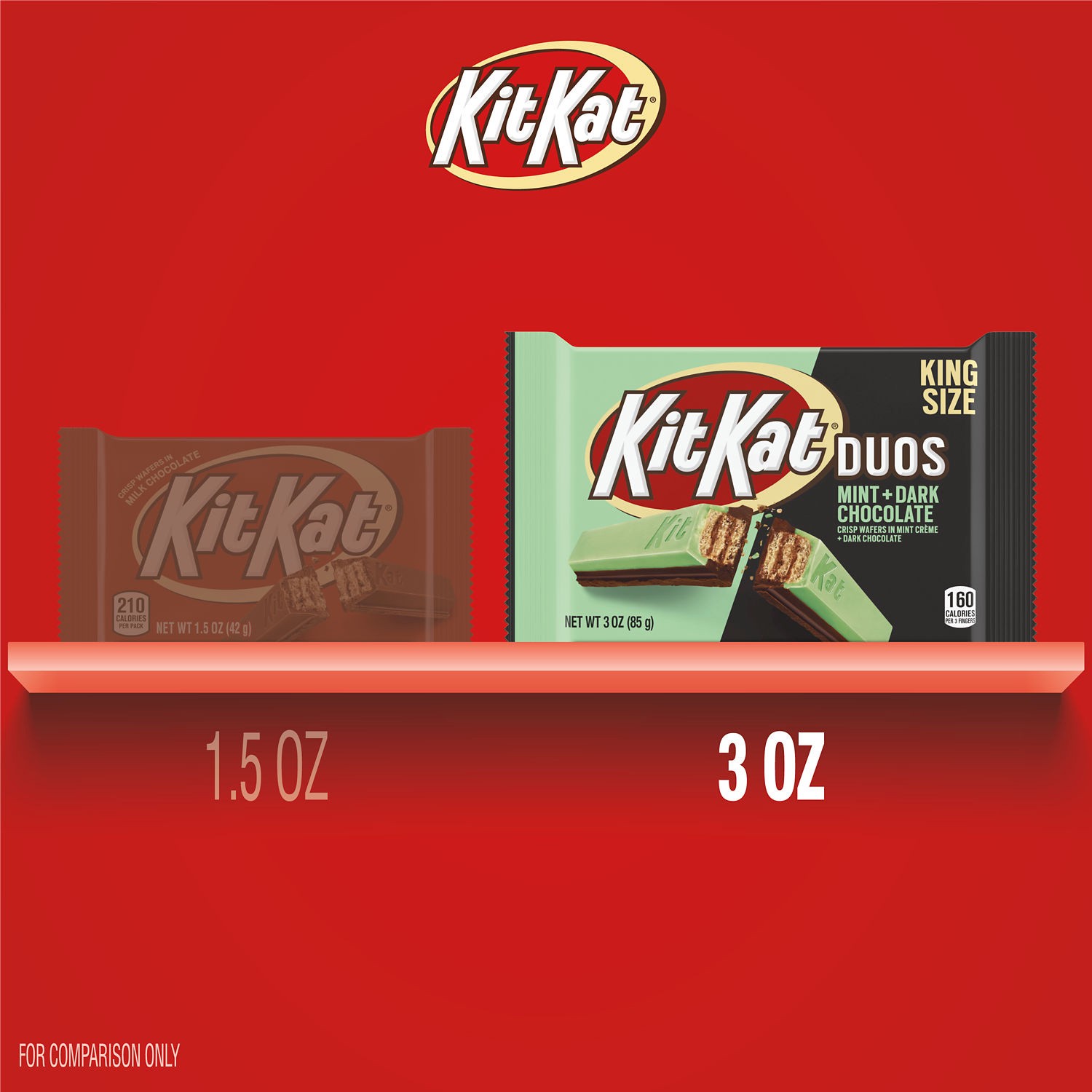 slide 3 of 8, KIT KAT DUOS Dark Chocolate Mint Wafer King Size, Candy Bar, 3 oz, 3 oz