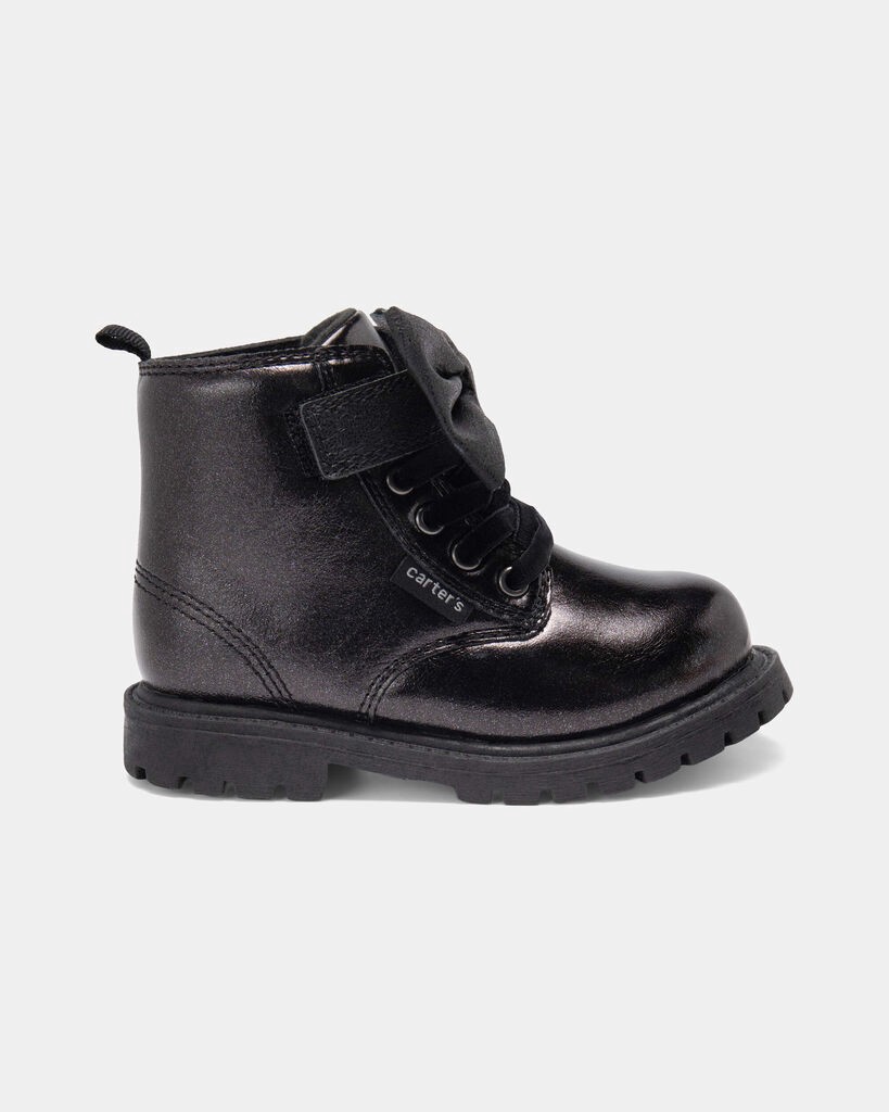 slide 3 of 6, Carter's Carters Toddler Girl Bow Ankle Boots - Black Black 10, 1 ct