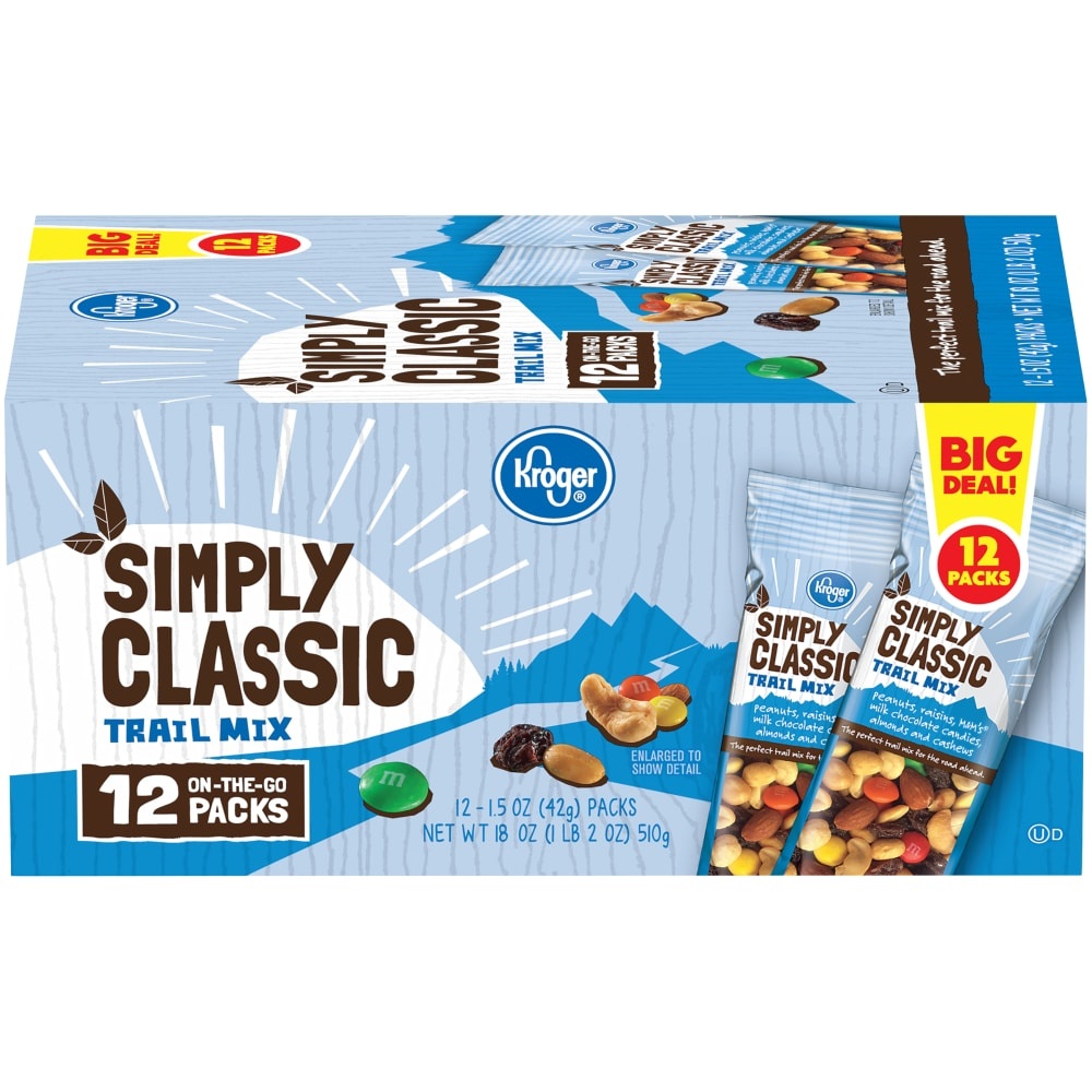 slide 1 of 1, Kroger Simply Classic Trail Mix On-The-Go Packs, 12 ct; 1.5 oz
