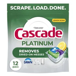 Cascade Platinum Action Pacs, Dishwasher Detergent, Lemon, 12ct