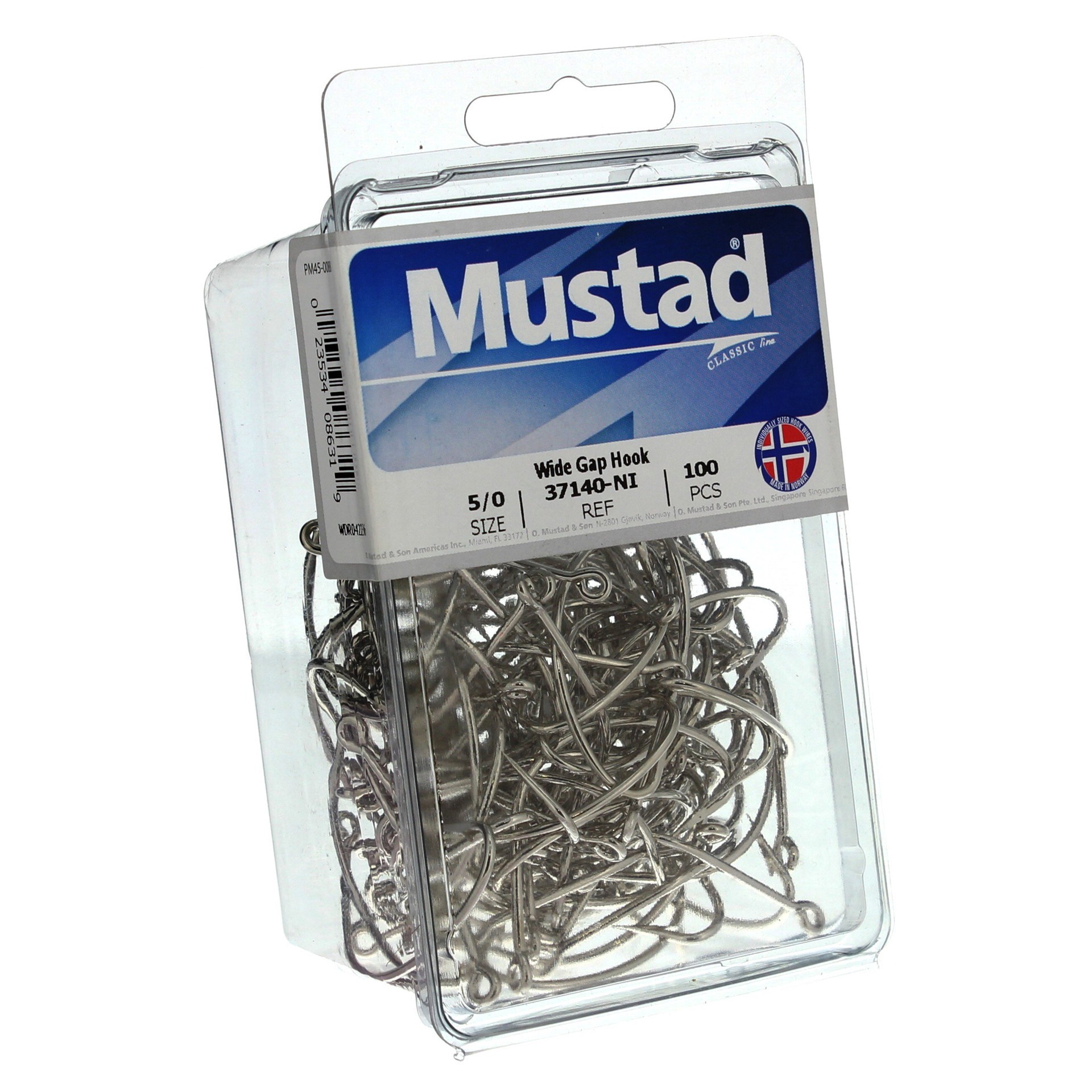 slide 1 of 1, Mustad 37140-NI Wide Gap Hook. Size 5/0, 100 ct