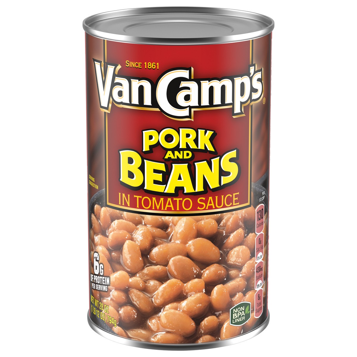 slide 1 of 1, Van Camp's in Tomato Sauce Pork and Beans 28 oz, 28 oz