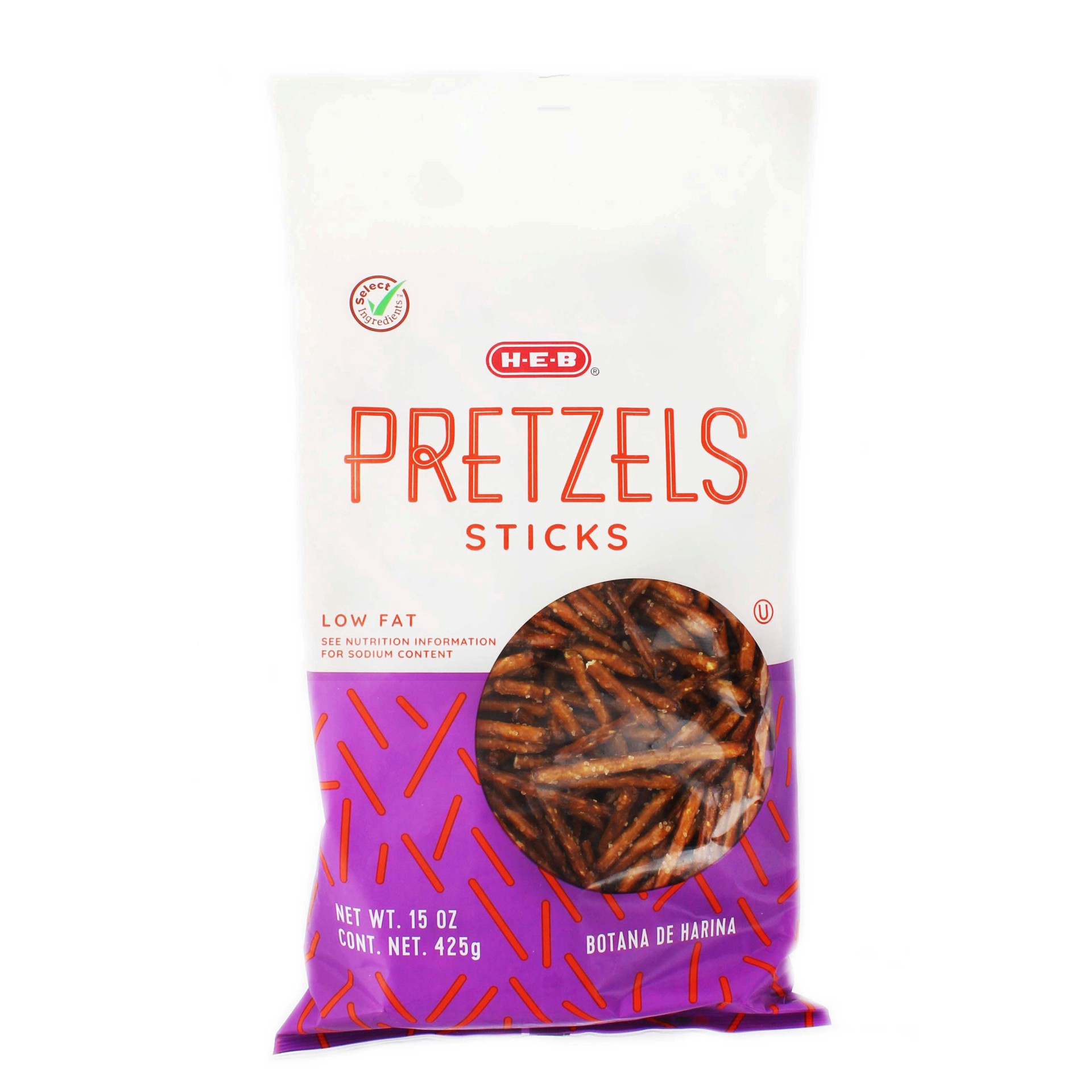 slide 1 of 1, H-E-B Low Fat Pretzel Sticks, 15 oz