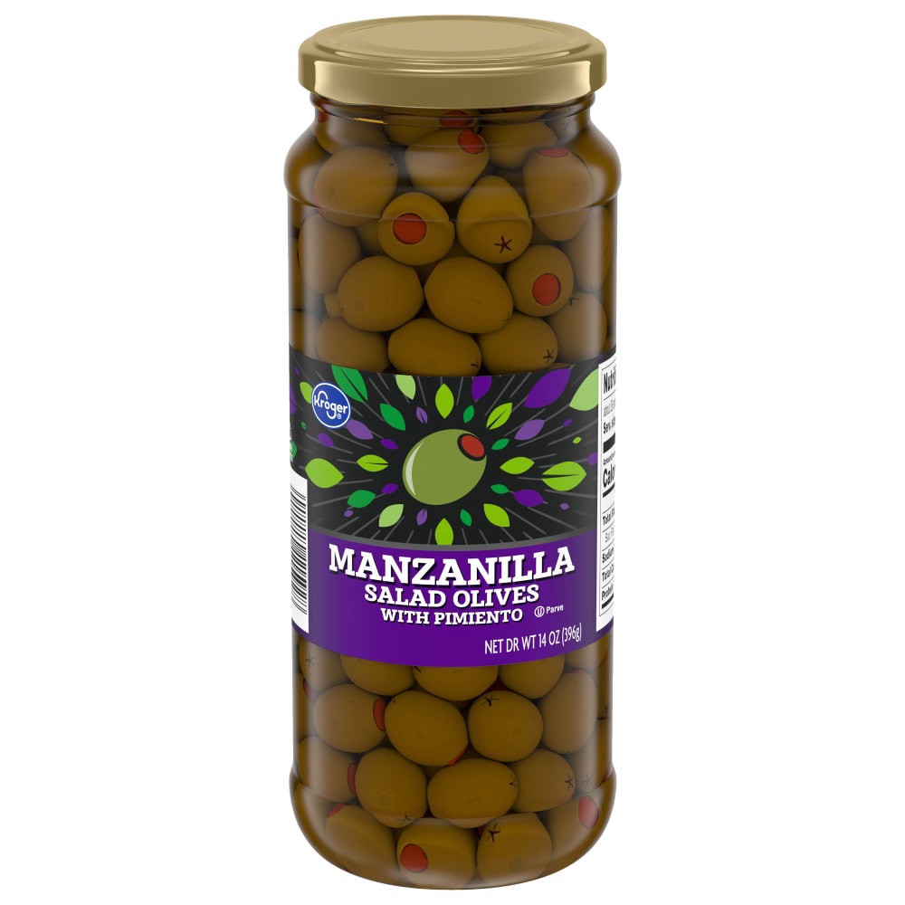 slide 3 of 3, Kroger Pimiento Stuffed Manzanilla Salad Olives, 14 oz