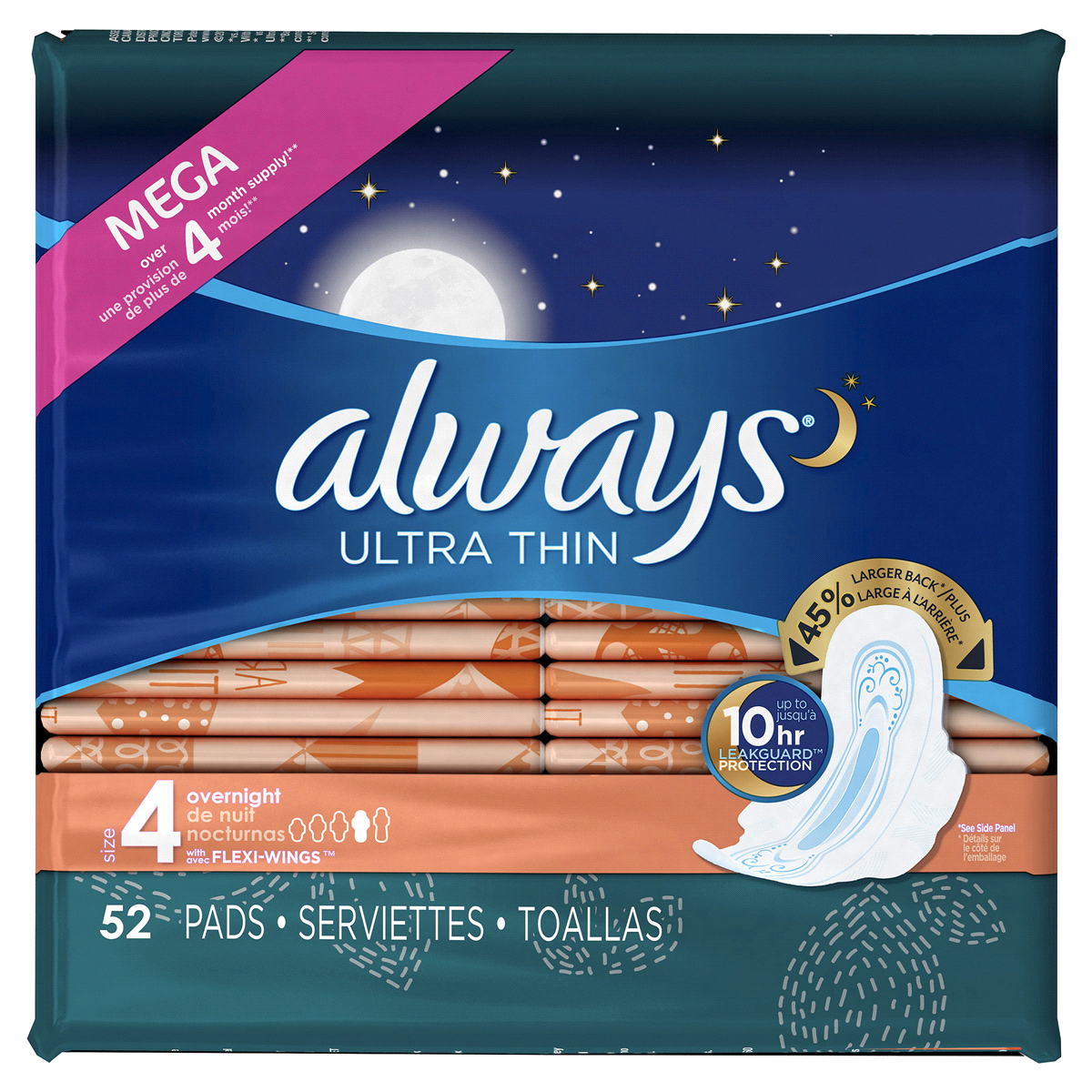 slide 3 of 5, Always Ultra Thin Overnight Pads, 52 ct