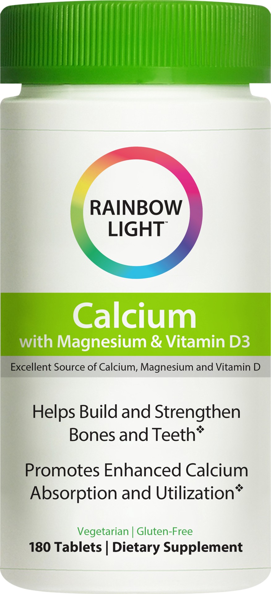 slide 1 of 7, Rainbow Light Calcium With Magnesium and Vitamin D3 Tablets, 180 Count, 1 Box, 180 ct