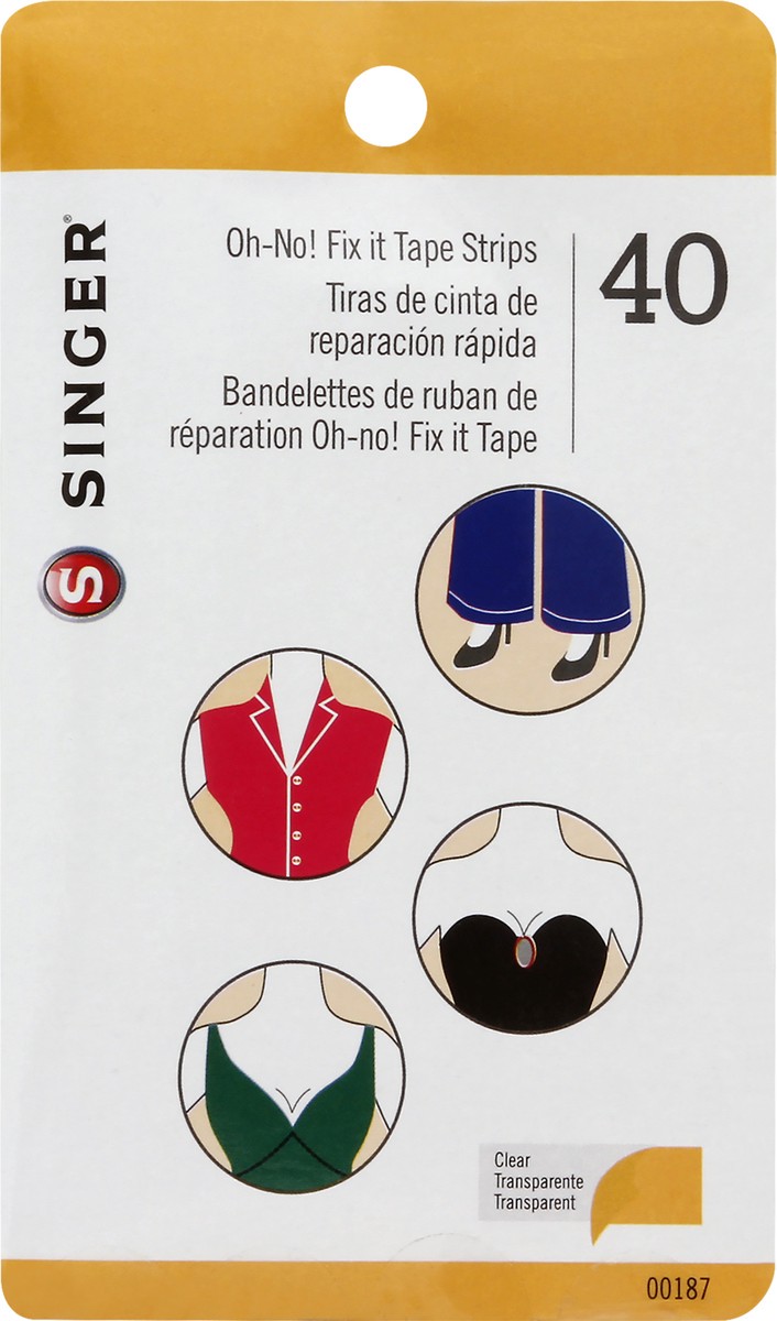 slide 6 of 6, SINGER Oh No! Fix It Pre-Cut Double Sided Tape Strips, ¾” wide x 3 ¼”, 40 ct