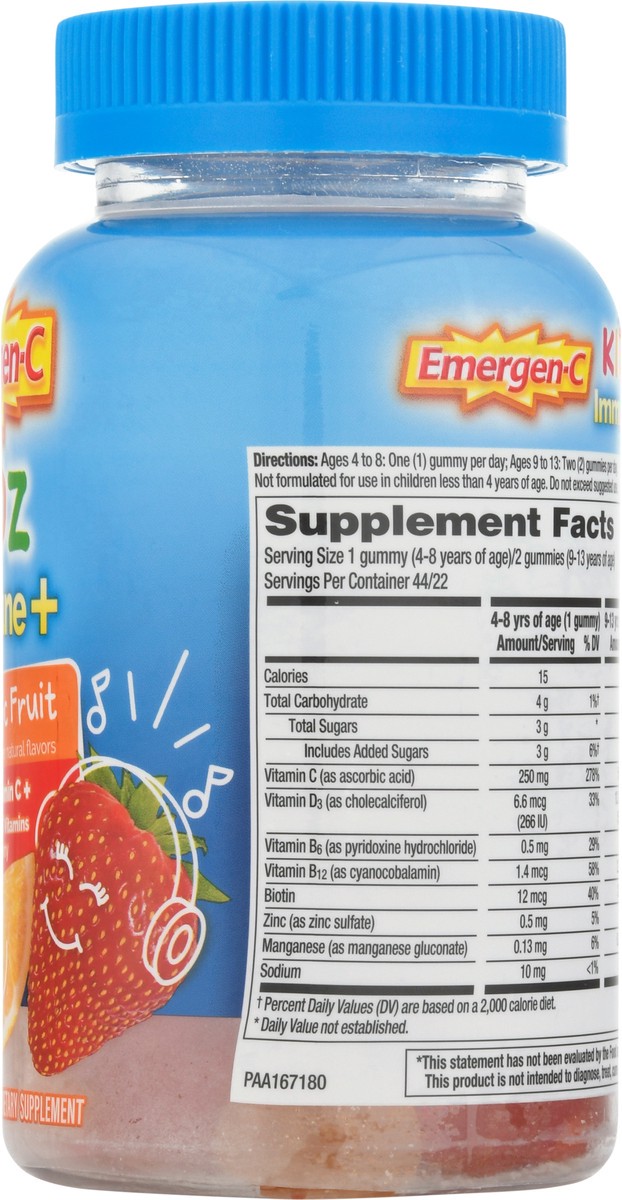 slide 5 of 9, Emergen-C Kidz Immune Support+ Fun-Tastic Fruit Gummies, 44 ct