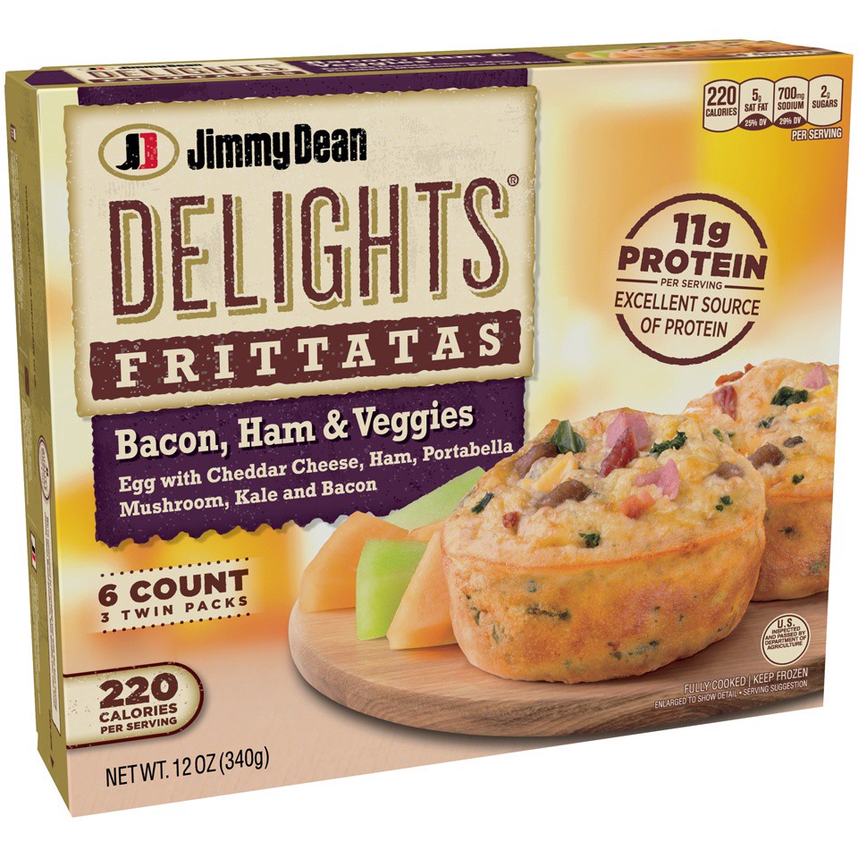 slide 2 of 2, Jimmy Dean Delights Frittatas with Bacon, Ham, & Veggies, Frozen Breakfast, 6 Count, 340.19 g