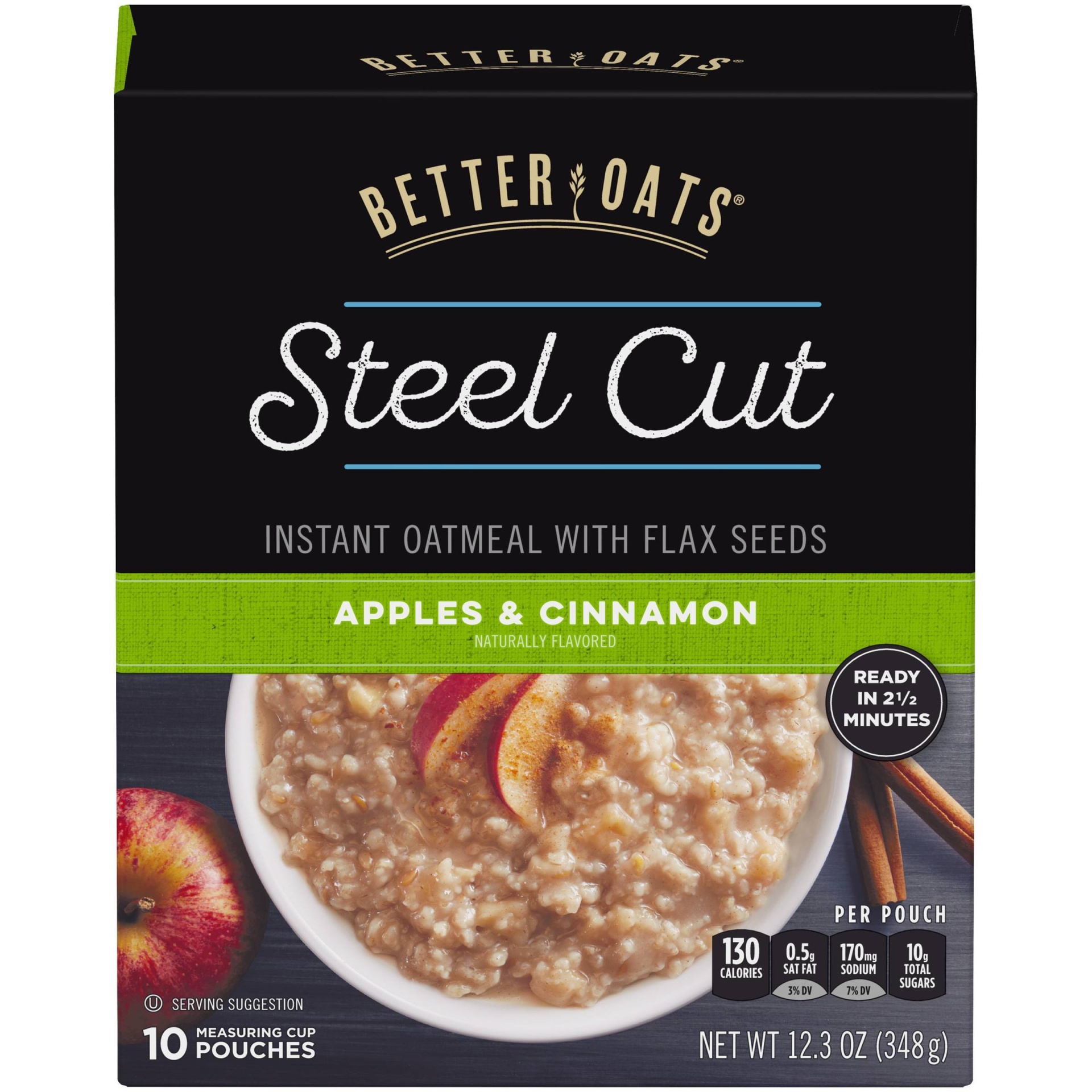 slide 1 of 6, Better Oats Steel Cut Apples & Cinnamon Instant Oatmeal with Flax Seeds, 10 ct; 1.23 oz