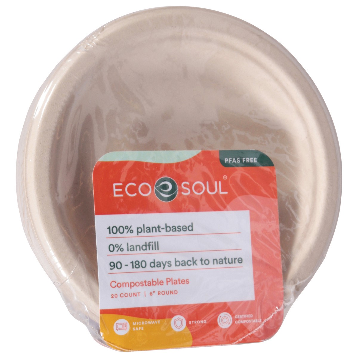 slide 5 of 9, Eco Soul Plates, Compostable, 6 Inch Round, 20 ct