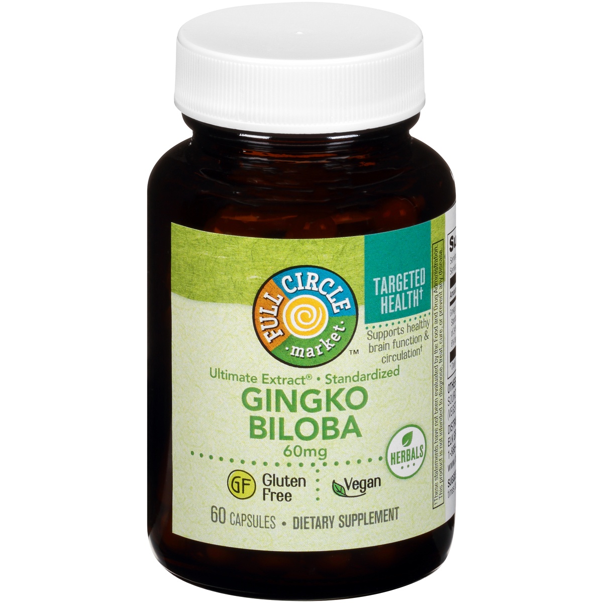 slide 1 of 1, Full Circle Market Ultimate Extract, Standardized Ginkgo Biloba 60 Mg Supports Healthy Brain Function & Circulation Herbals Dietary Supplement Vegan Capsules, 60 cartons