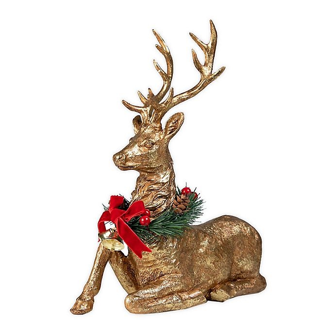 slide 1 of 2, Winter Wonderland Decorative Sitting Reindeer - Gold, 1 ct