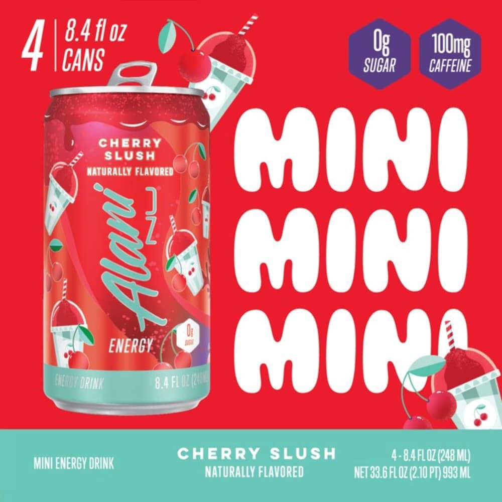 slide 1 of 1, Alani Nu Cherry Slush Zero Sugar Mini Energy Drink Cans - 4 ct; 8.4 fl oz, 4 ct; 8.4 fl oz