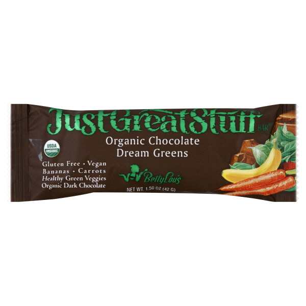 slide 1 of 1, Just Great Stuff Just Great Stuff Bar, Organic, Chocolate Dream Greens, 1.5 oz