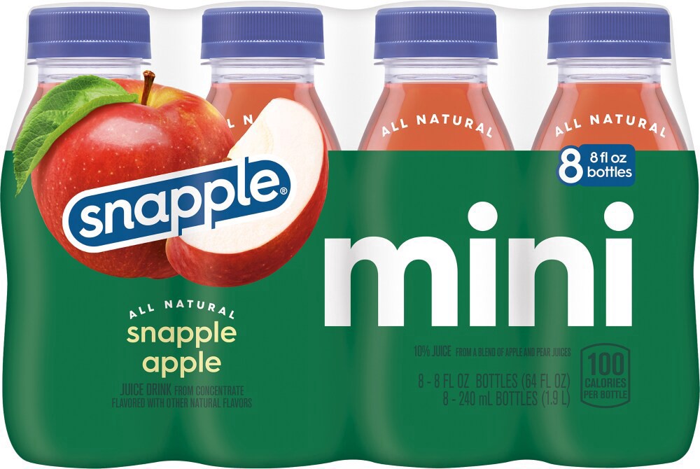 slide 2 of 3, Snapple Apple Juice Drink, 8 fl oz recycled plastic bottle, 8 pack - 8 ct, 8 ct; 8 fl oz
