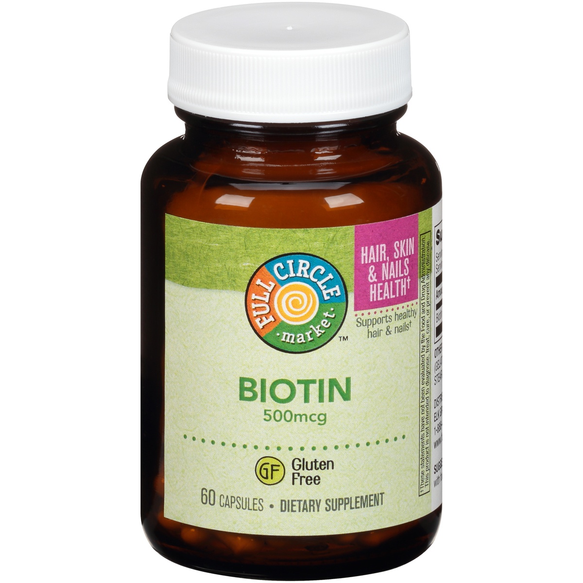 slide 1 of 1, Full Circle Market Biotin 500 Mcg Supports Healthy Hair & Nails Dietary Supplement Capsules, 60 ct